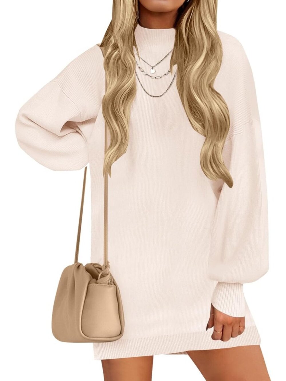 Cozy Fall Mock Neck Mini Sweater Dress | Knit Pullover for Women, Perfect for